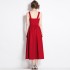 Real shooting spot 2024 spring new sleeveless waist cinching slimming red small dress with large swing suspender dress