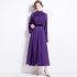 Real shot spot 2024 early spring fashion show new chiffon long dress with waist cinching and slimming effect, purple large swing dress