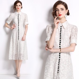 Real time spot French niche design small dress sweet palace style princess long dress lace hollow dress