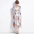 Real time stock long sleeved vacation style big swing chiffon printed big swing dress