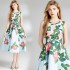 Real shot vintage waist cinching slimming sleeveless printed dress in stock, medium to long style