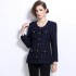 Real shot spot coarse woolen small fragrant round neck open collar high-end single breasted retro jacket dress