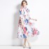 Real time stock long sleeved vacation style big swing chiffon printed big swing dress