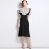 Real shot spot French Hepburn style lotus leaf edge dress for women in summer, niche, belly covering and slimming dress