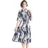 Real time spot new retro printed mid length dress