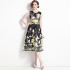 Real shot vintage waist cinching slimming sleeveless printed dress in stock, medium to long style