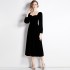 Real shot spot square neck velvet dress, French retro Hepburn style dress