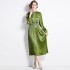 Real shot spot round neck lantern long sleeved heavy nail bead tied waist pleated skirt princess style dress with belt included