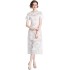 Real shooting of niche short sleeves, heavy-duty bubble sleeves, lace hollow out mid length skirts, slim fit women's dresses in stock