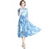 Real shot spot early spring women's blue printed shirt dress