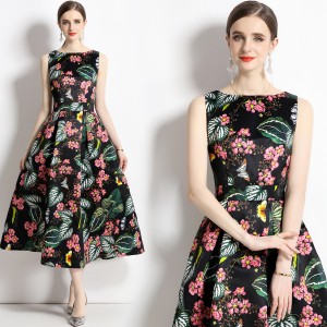 Real time stock sleeveless high waisted dress with three-dimensional cutting and waist cinching A-line skirt