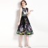 Real time spot 2023 new retro waist slimming sleeveless printed dress mid length