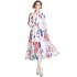 Real time stock long sleeved vacation style big swing chiffon printed big swing dress