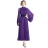 Real shot spot 2024 early spring fashion show new chiffon long dress with waist cinching and slimming effect, purple large swing dress