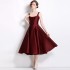 Real shooting of new women's clothing with waist cinching and slimming effect, jujube red small dress with camisole, dress in stock