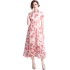 Real shot spot doll collar printed chiffon five quarter sleeve long dress with bellflower stem French 2023 new