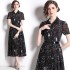 Real time spot fashion show shirt collar printed dress long slim fit printed dress with belt included