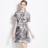 Real time spot new ink painting animal jungle pattern waist cinching slimming short sleeved dress