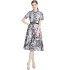 Real time spot printed waist cinching shirt dress with waist belt for commuting