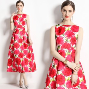 Real time stock sleeveless high waisted dress with three-dimensional cutting and waist cinching A-line skirt