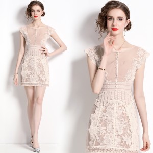 Real time spot new palace embroidery flower waist cinching sweet little dress dress dress short skirt for women