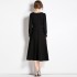 Real time spot new French splicing retro small fragrant style long sleeved women's collar Hepburn black dress