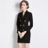 Real shot spot suit collar slim fit Roman cotton French style black dress dress