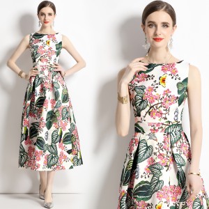 Real time stock sleeveless high waisted dress with three-dimensional cutting and waist cinching A-line skirt