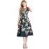 Real shot vintage waist cinching slimming sleeveless printed dress in stock, medium to long style