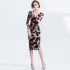 Real time spot leopard print long sleeved dress with hip opening and a French slim fit square neck printed dress