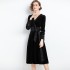 Real time spot banquet, annual meeting, socialite temperament, long sleeved black velvet dress