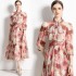 Real time stock long sleeved vacation style big swing chiffon printed big swing dress