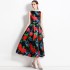 Real time stock sleeveless high waisted dress with three-dimensional cutting and waist cinching A-line skirt