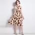 Real shot spot printed camisole dress for women's summer new hanging neck high waist slimming A-line dress