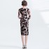 Real time spot leopard print long sleeved dress with hip opening and a French slim fit square neck printed dress