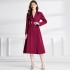 Real shot spot rose red retro trench coat for women's autumn and winter suit collar and waist long coat