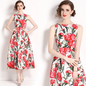 Real time stock sleeveless high waisted dress with three-dimensional cutting and waist cinching A-line skirt