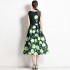 Real shot vintage waist cinched sleeveless printed dress in stock