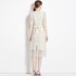 Real time spot French waist cinched white lace dress, slimming and embroidered mid length skirt