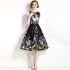 Real time spot 2023 new retro waist slimming sleeveless printed dress mid length