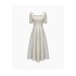 Real time spot French Hepburn style temperament solid color waist slimming big hem square collar dress