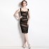 Real shot spot velvet spliced mesh suspender skirt with fishbone folds, slimming dress