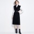 Real shot spot knitted base sweater versatile retro double breasted suit dress two-piece set