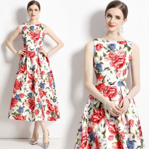 Real time stock sleeveless high waisted dress with three-dimensional cutting and waist cinching A-line skirt