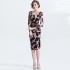 Real time spot leopard print long sleeved dress with hip opening and a French slim fit square neck printed dress