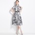 Real time spot printed waist cinching shirt dress with waist belt for commuting