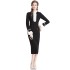 French Hepburn style contrasting color patchwork petal collar dress slim fit black mid length skirt