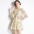 Real shot spot chiffon floral hot stamping waist slimming dress