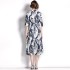 Real time spot new retro printed mid length dress