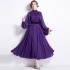 Real shot spot 2024 early spring fashion show new chiffon long dress with waist cinching and slimming effect, purple large swing dress